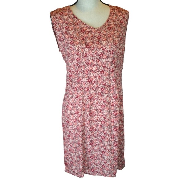 Eddie Bauer Ditsy Floral Print V Neck Side Zip Sleeveless Dress, Size 10P - Picture 1 of 9
